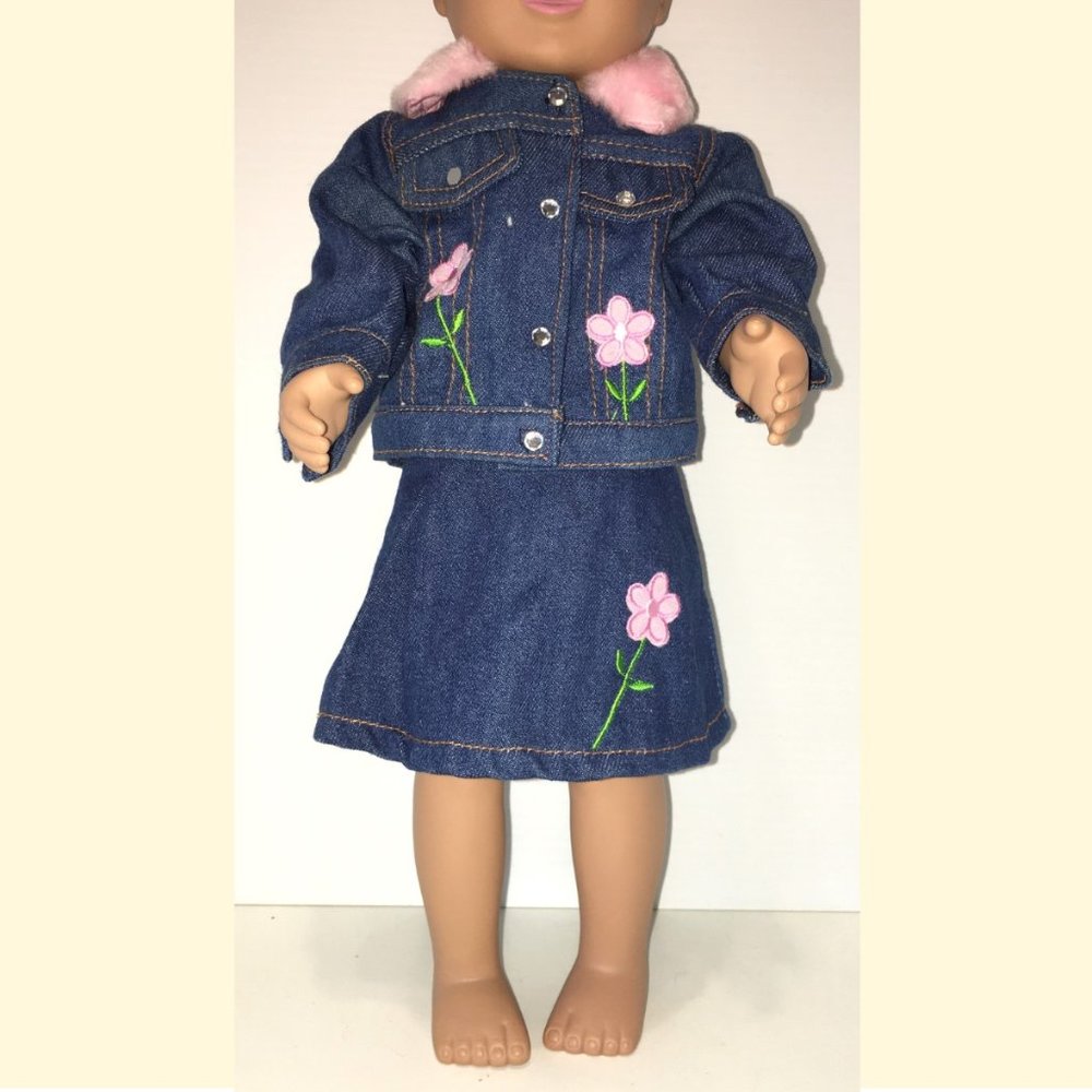 Vtg Tolly Tots Doll Clothing Denim Jacket Skirt Rhinestones Embroidery